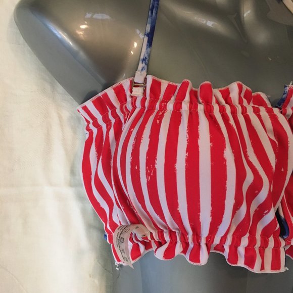 ZAFUL Women's Strapless Ribbed Tie Back Ruffle Cutout Bandeau Bikini Swimsuit M - Picture 13 of 16